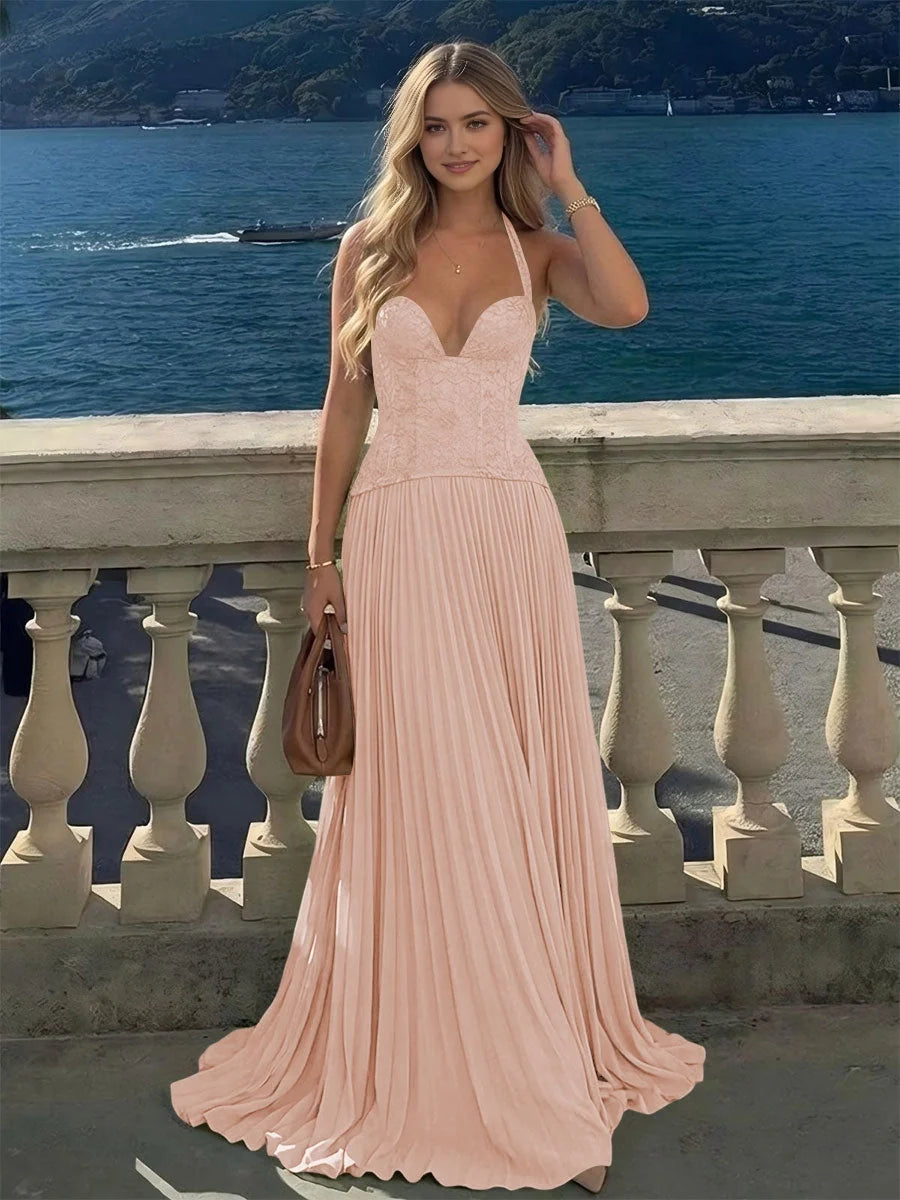 Blush Pink maxi bridesmaid dress, alternate view showing the dress shape and hem