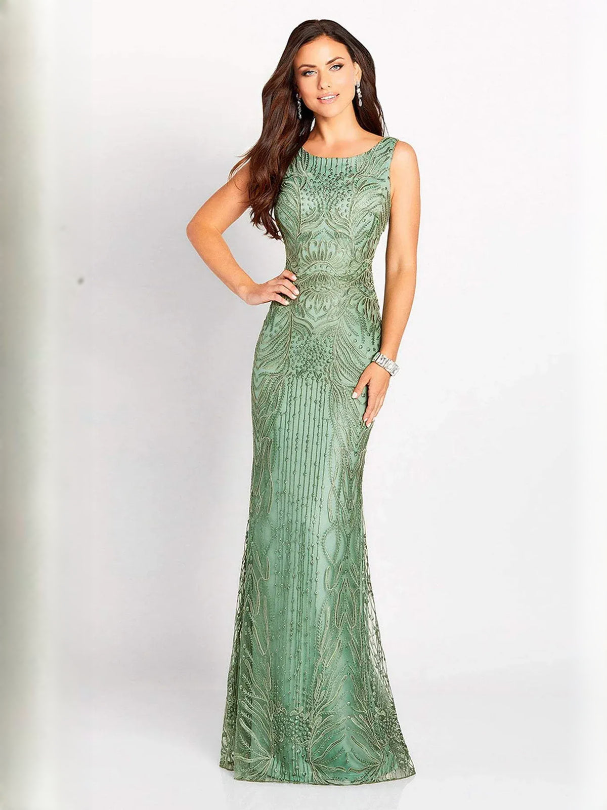 Dusty Sage mermaid floor-length formal dress with embroidery, alternate view