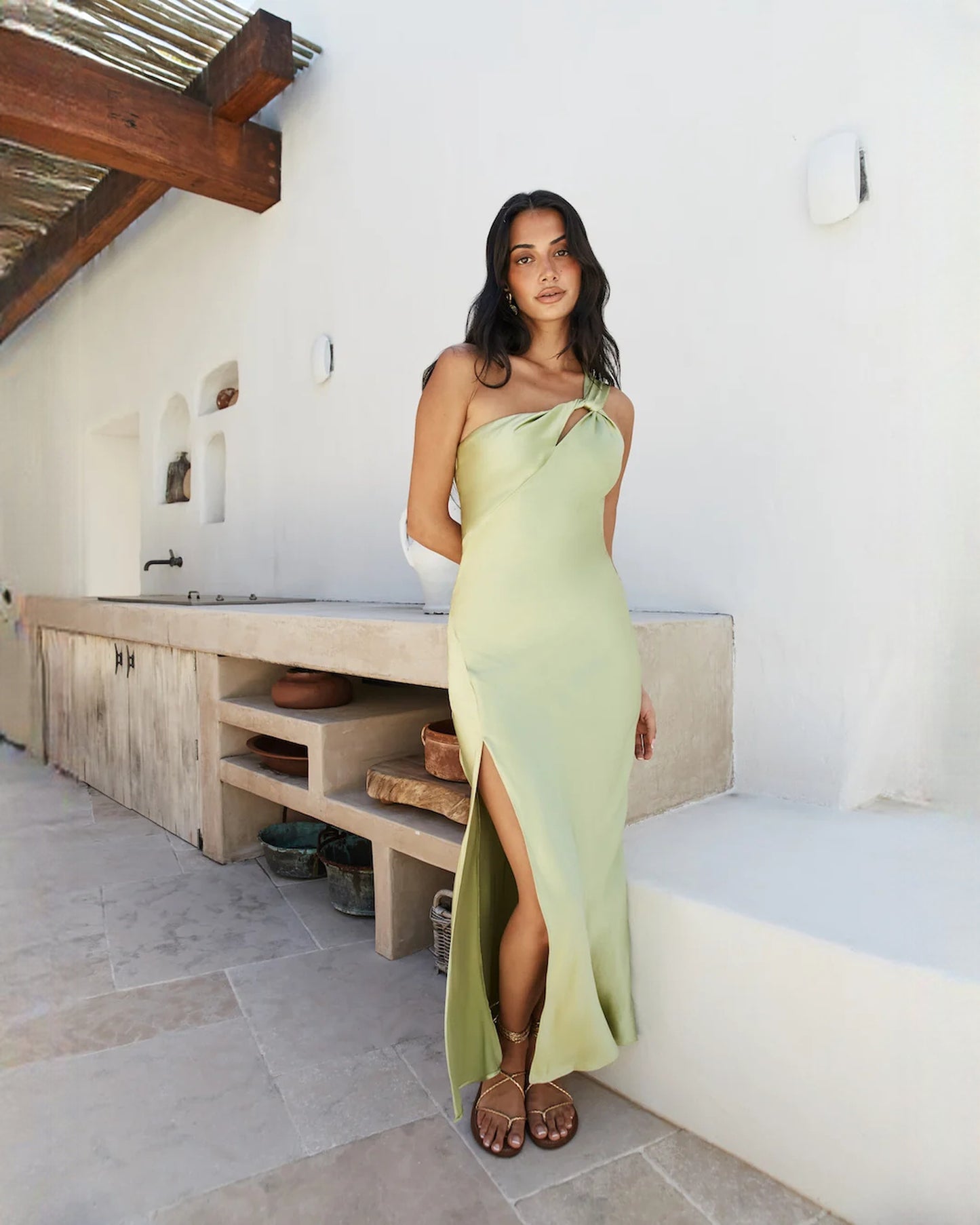 sleeveless satin a-line maxi bridesmaid dress - image 3