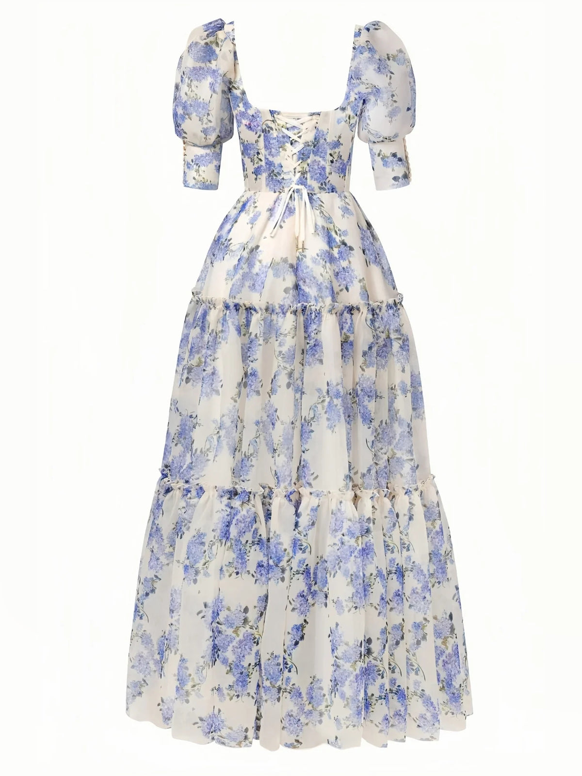 Lilac maxi prom dress, alternate view showing the dress shape and hem