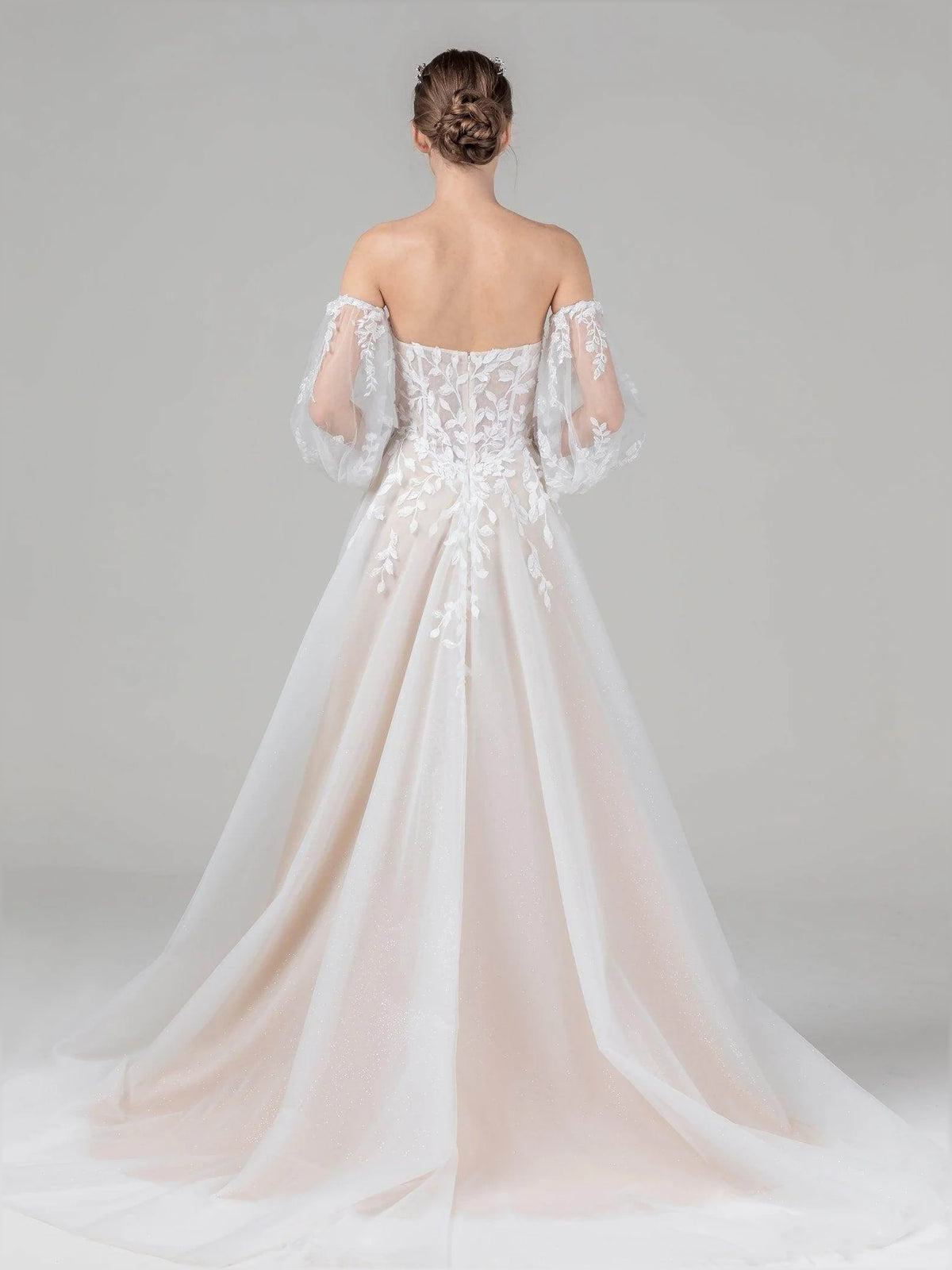 Ivory floor-length wedding dress, alternate view showing the dress shape and hem