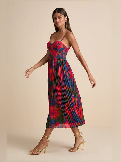 Dark Blue Floral midi formal dress with floral print, alternate view