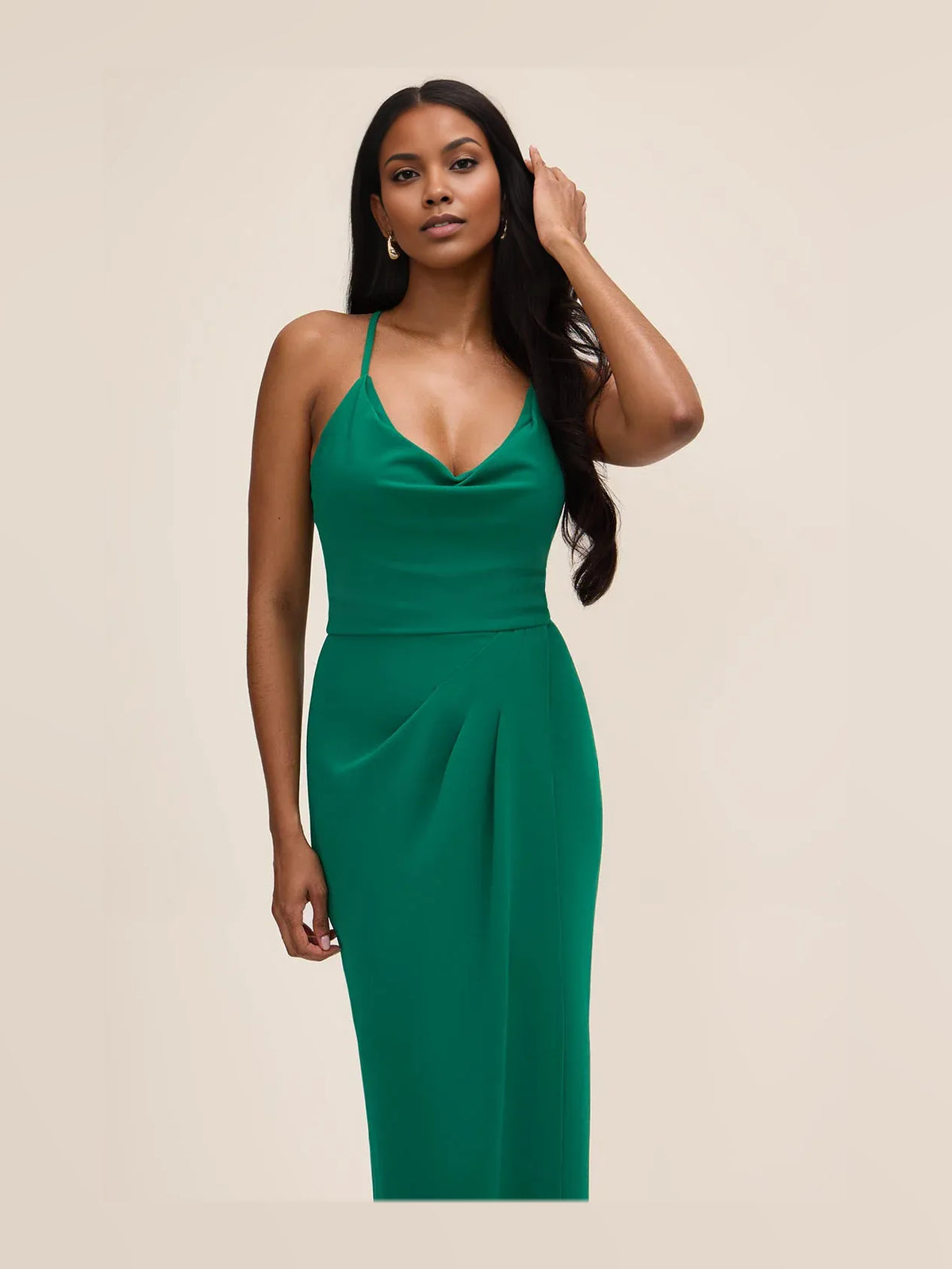 Green floor-length bridesmaid dress, alternate view showing the dress shape and hem