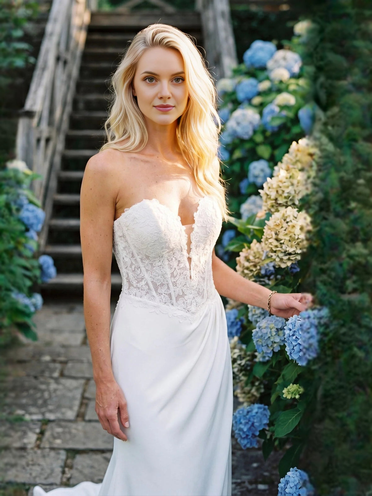 Ivory floor-length wedding dress, alternate view showing the dress shape and hem