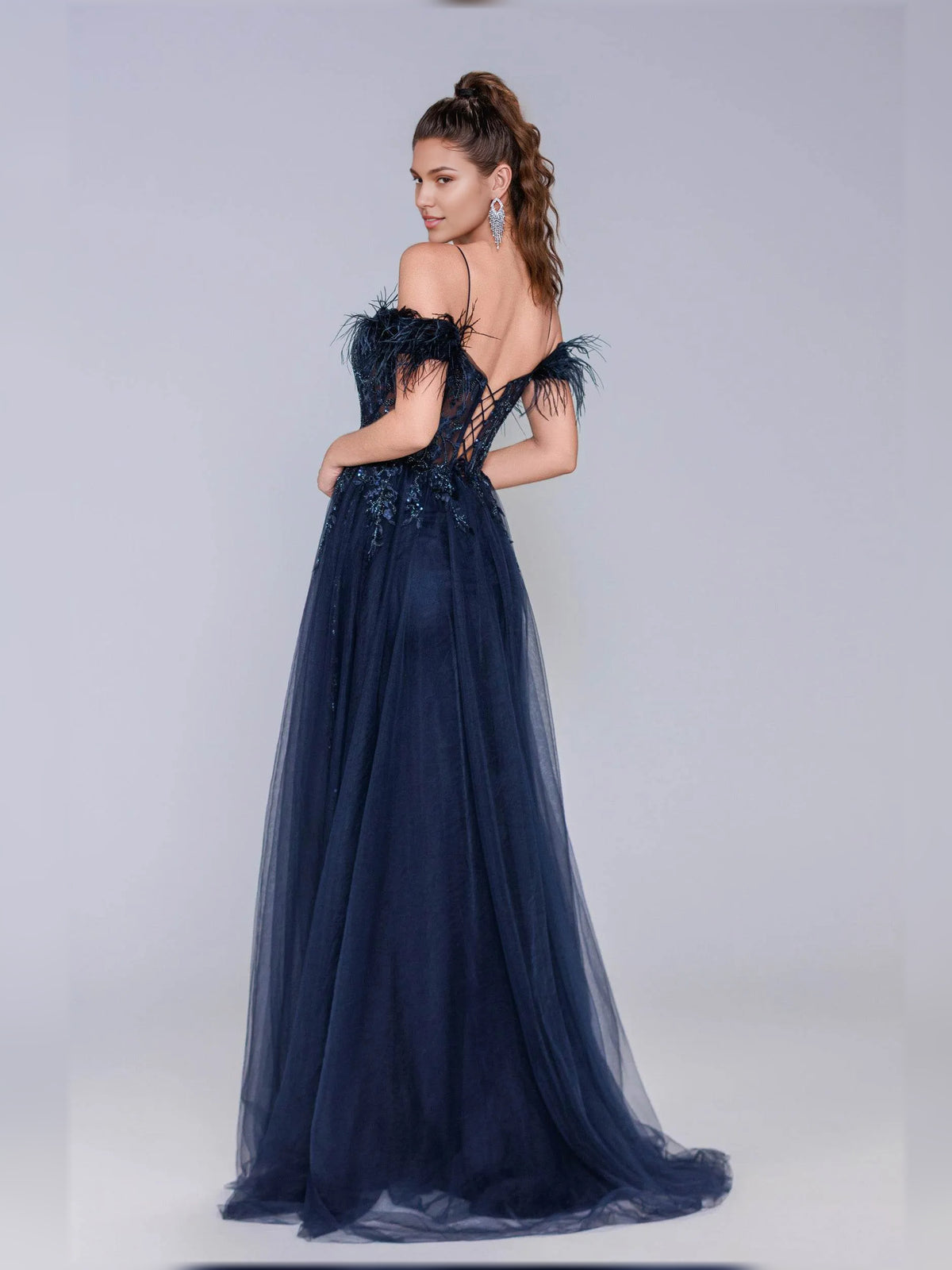 Navy Blue mermaid floor-length formal dress with corset-style bodice, alternate view showing the bodice