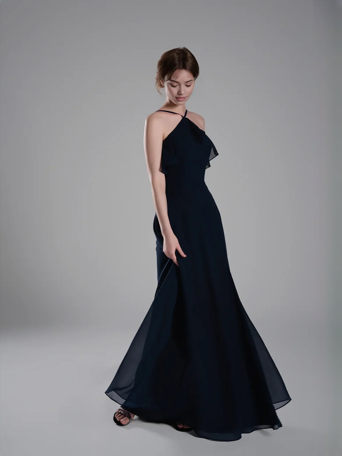 Dark Navy floor-length bridesmaid dress, alternate view showing the dress shape and hem