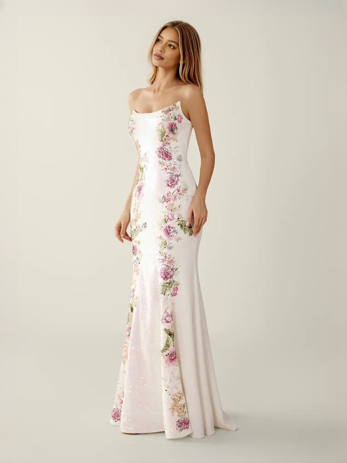 As Picture maxi prom dress, alternate view showing the dress shape and hem