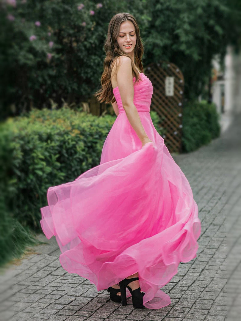 Hot Pink floor-length prom dress, alternate view showing the dress shape and hem