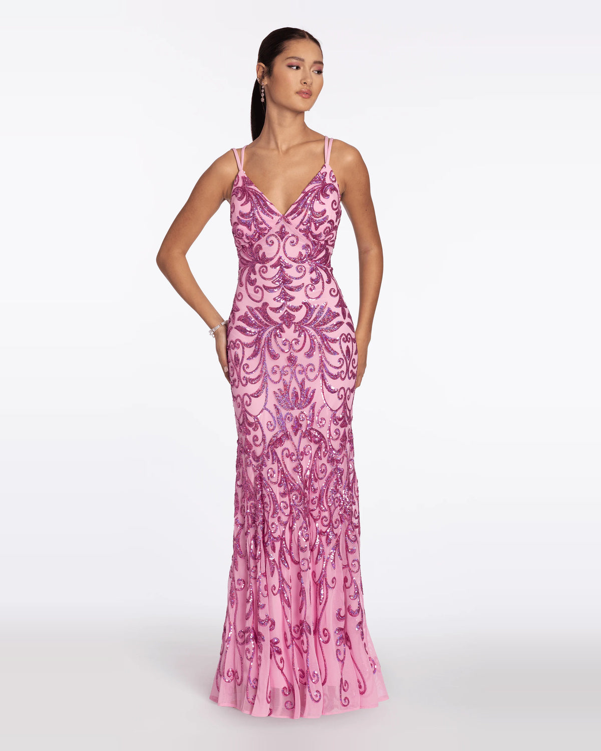 v-neck column maxi prom dress - image 3