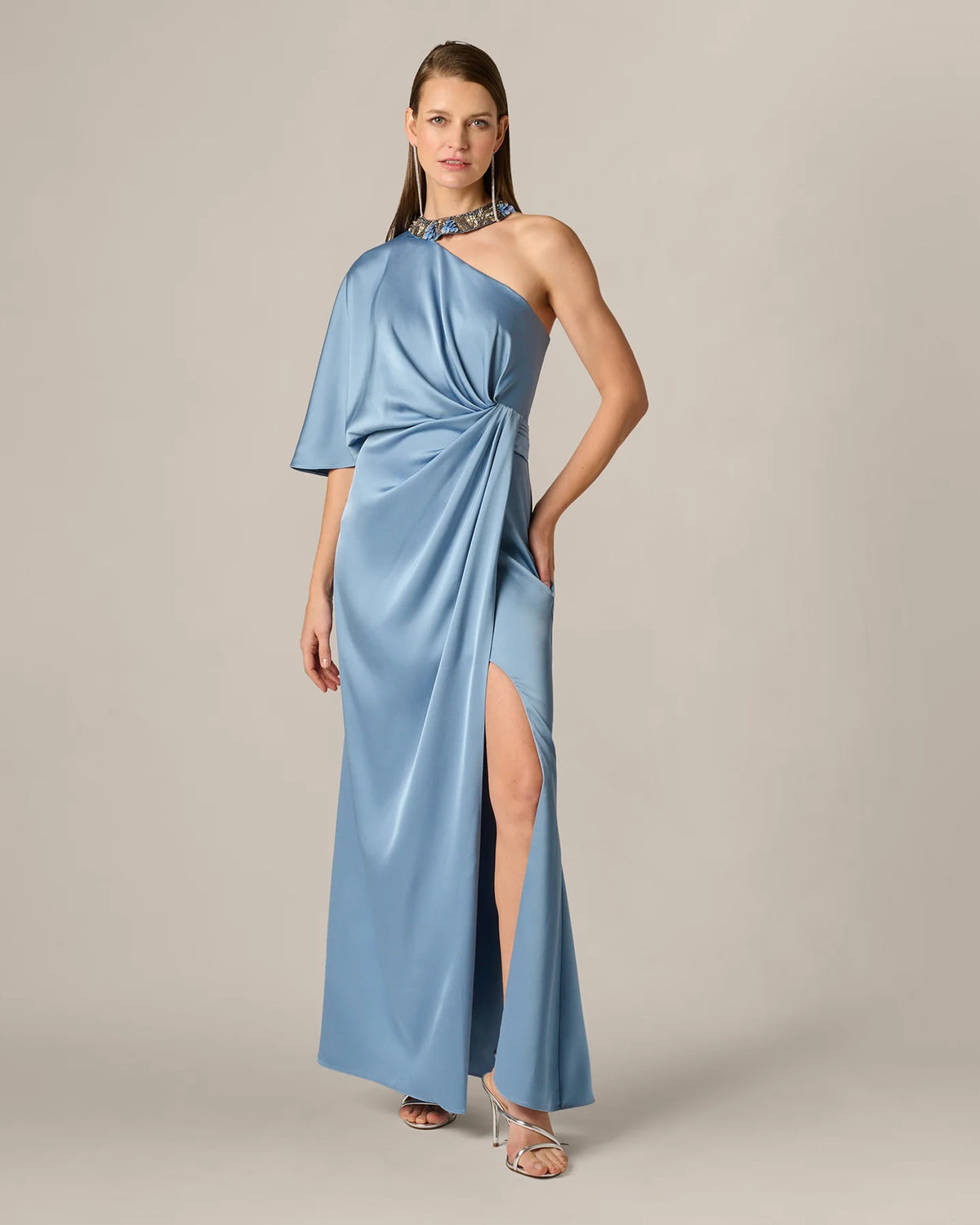 one-shoulder a-line maxi mother of the bride dress - image 3