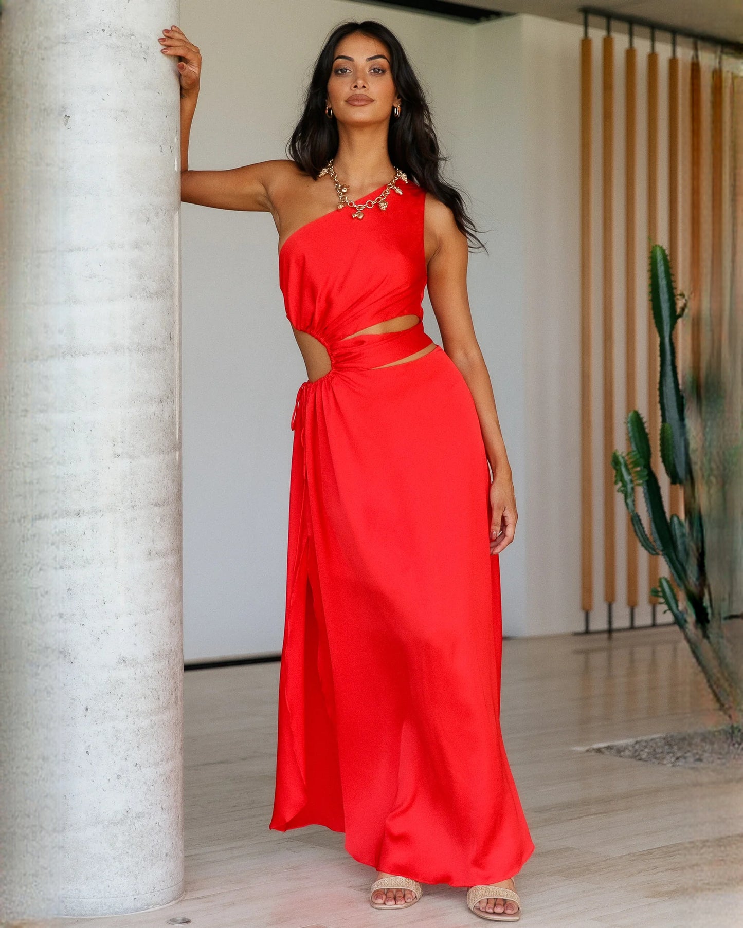 sleeveless satin a-line maxi bridesmaid dress - image 3