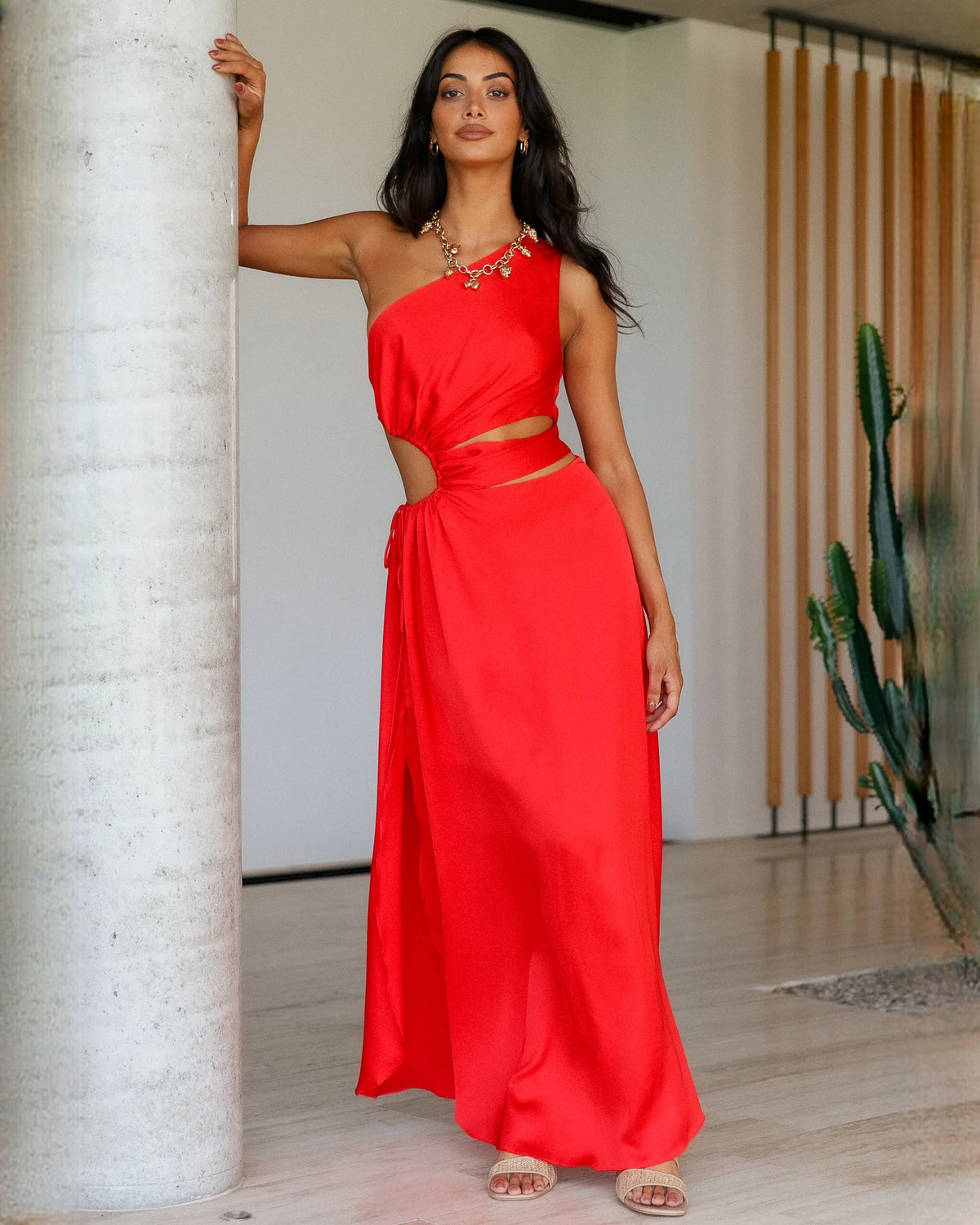 sleeveless satin a-line maxi bridesmaid dress - image 3