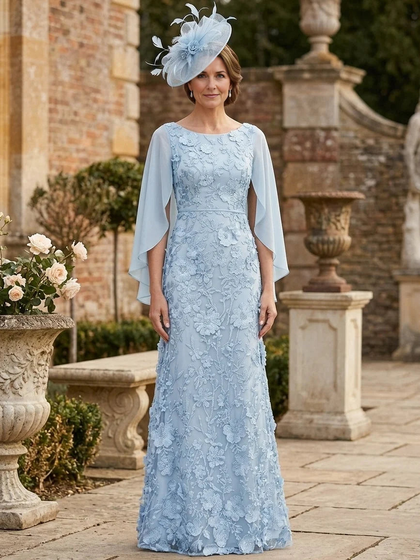 Sky Blue maxi mother of the bride dress, alternate view showing the dress shape and hem