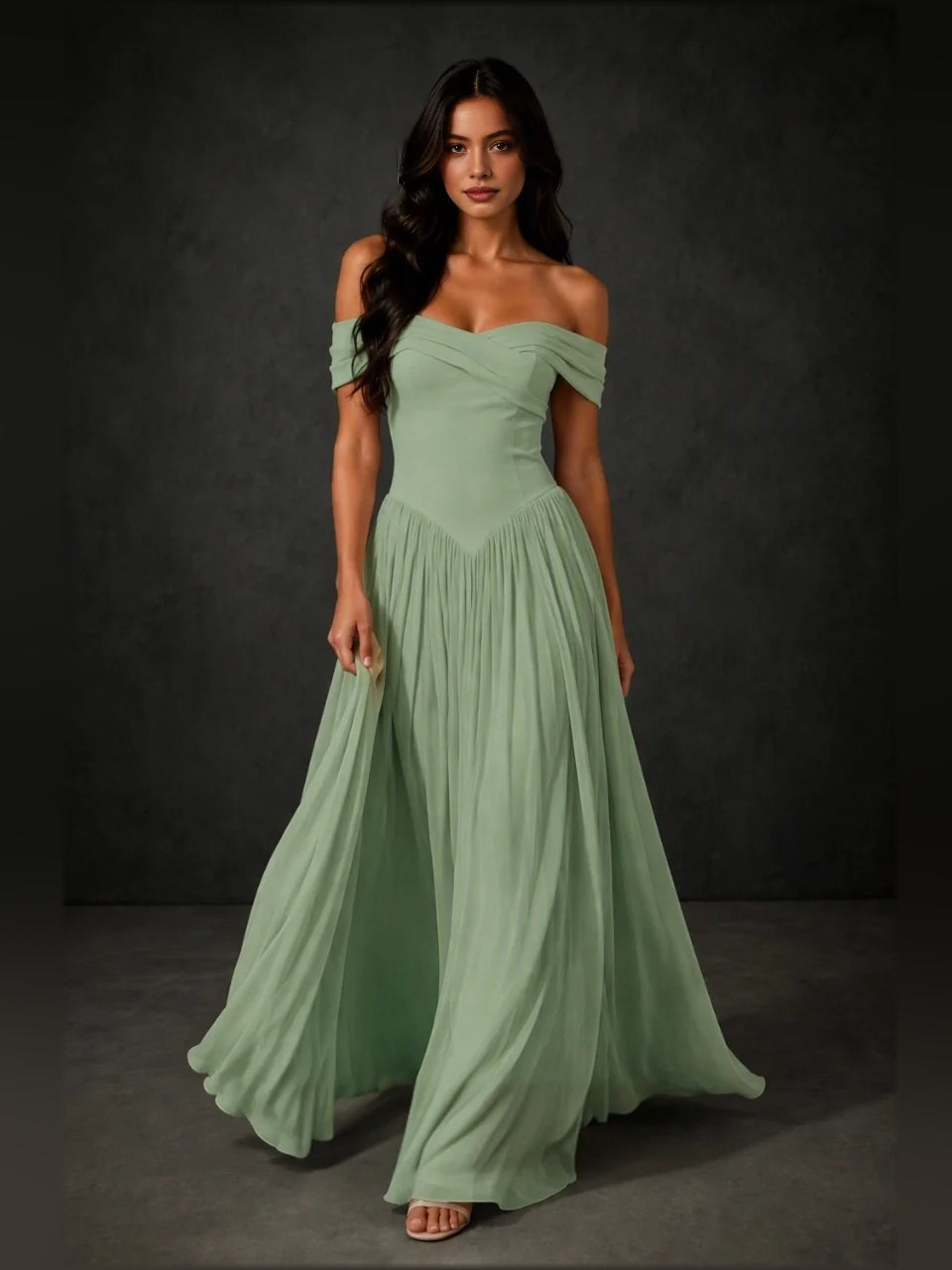Sage Green floor-length bridesmaid dress, alternate view showing the dress shape and hem
