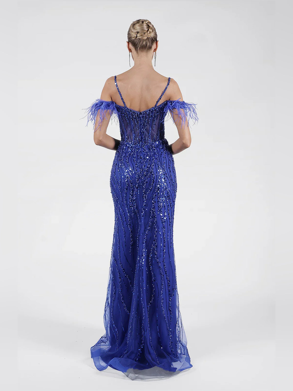 Dark Blue floor-length prom dress, alternate view showing the dress shape and hem