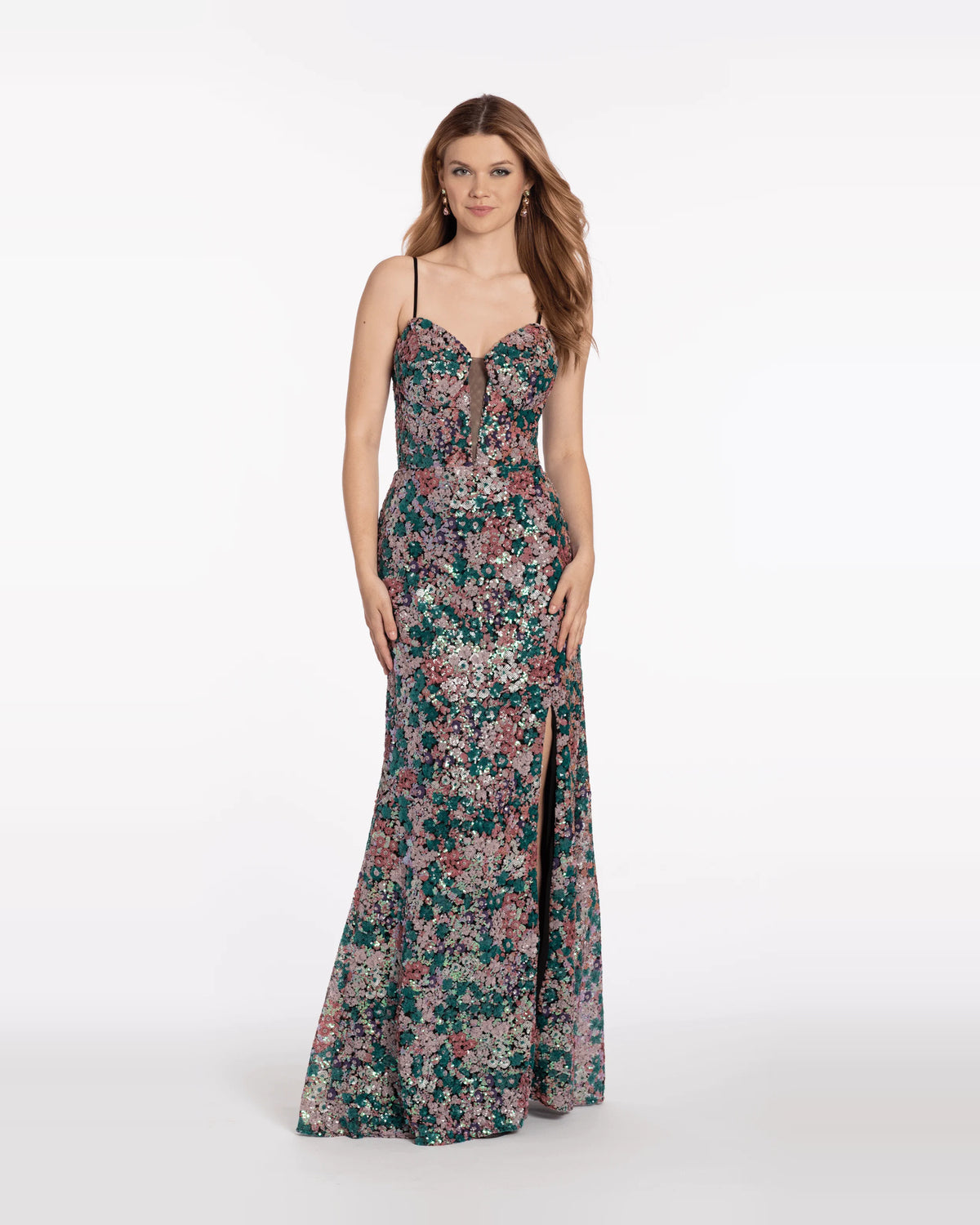 plunging neckline column maxi prom dress - image 3