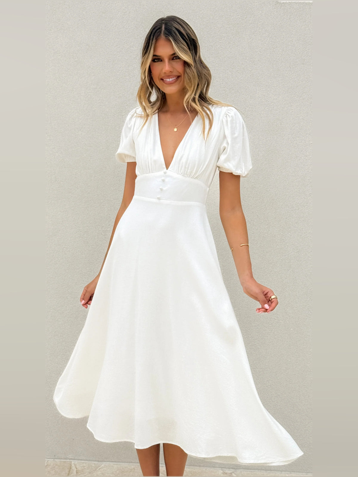 White midi formal dress, alternate view showing the bodice