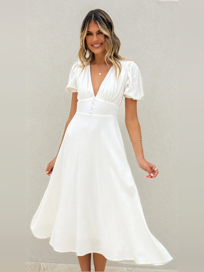White midi formal dress, alternate view showing the bodice