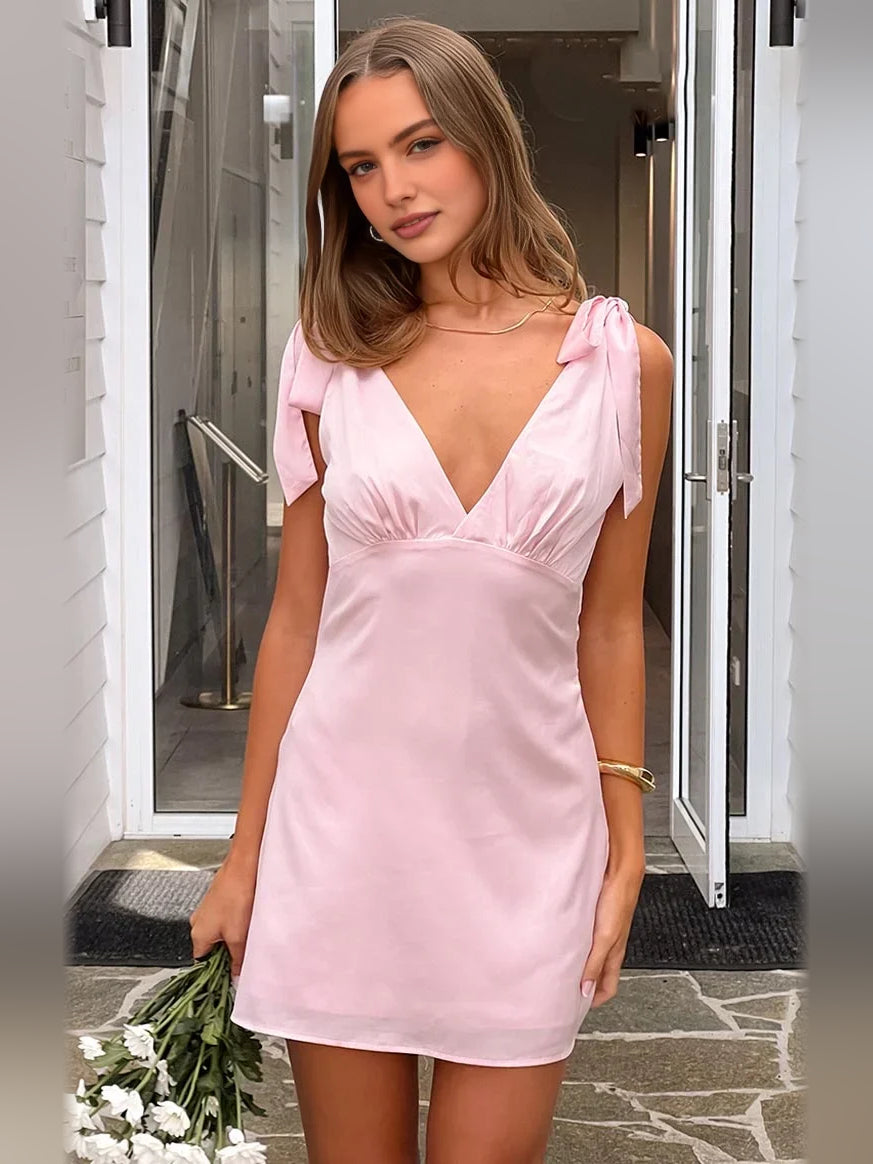 Light Pink mini homecoming dress, alternate view showing the dress shape and hem
