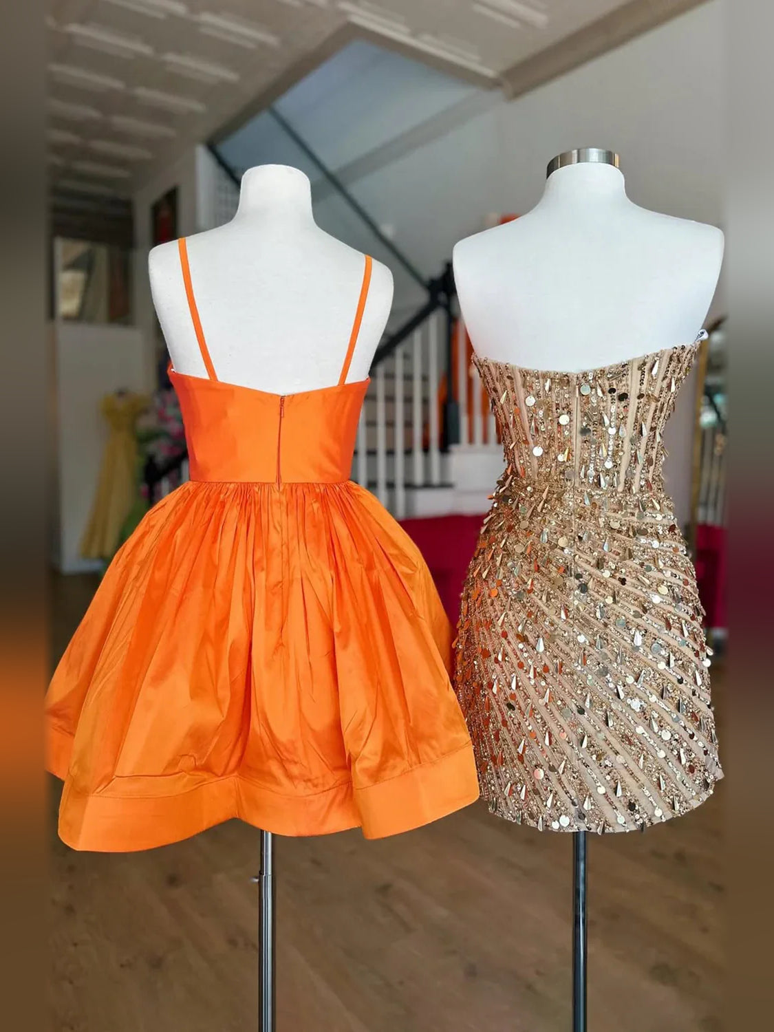 Blue short homecoming dress, alternate view showing the dress shape and hem