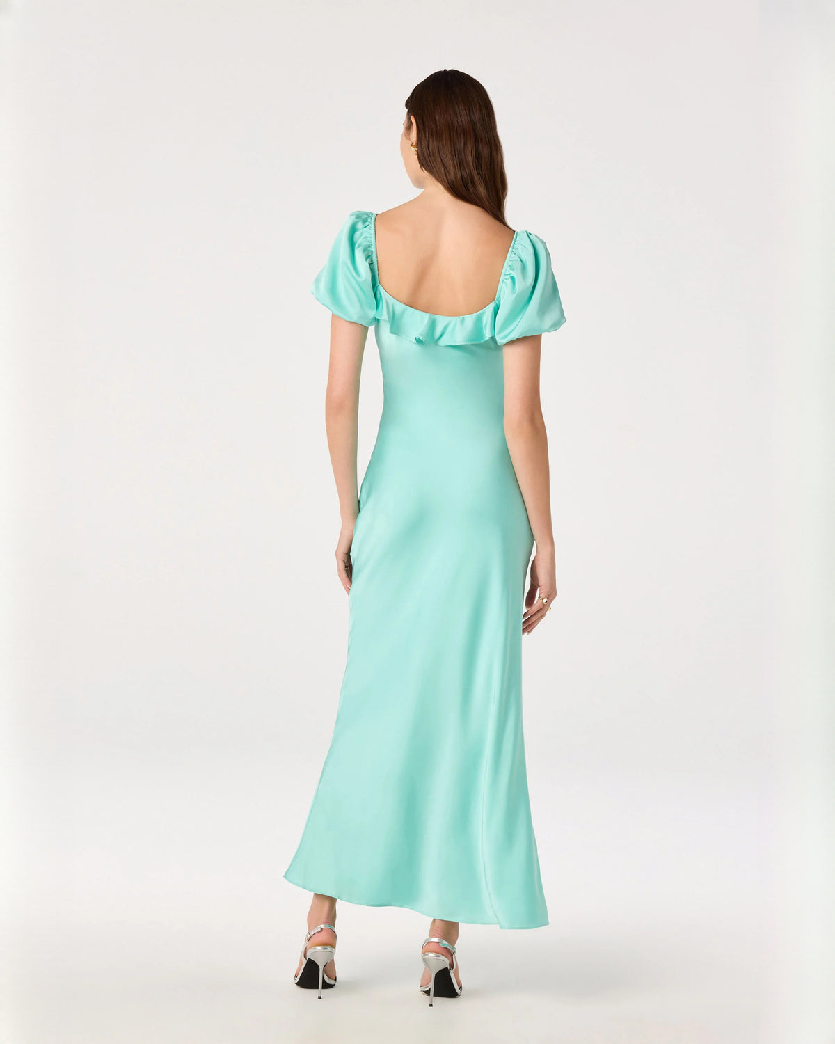sleeveless satin a-line maxi bridesmaid dress - image 3