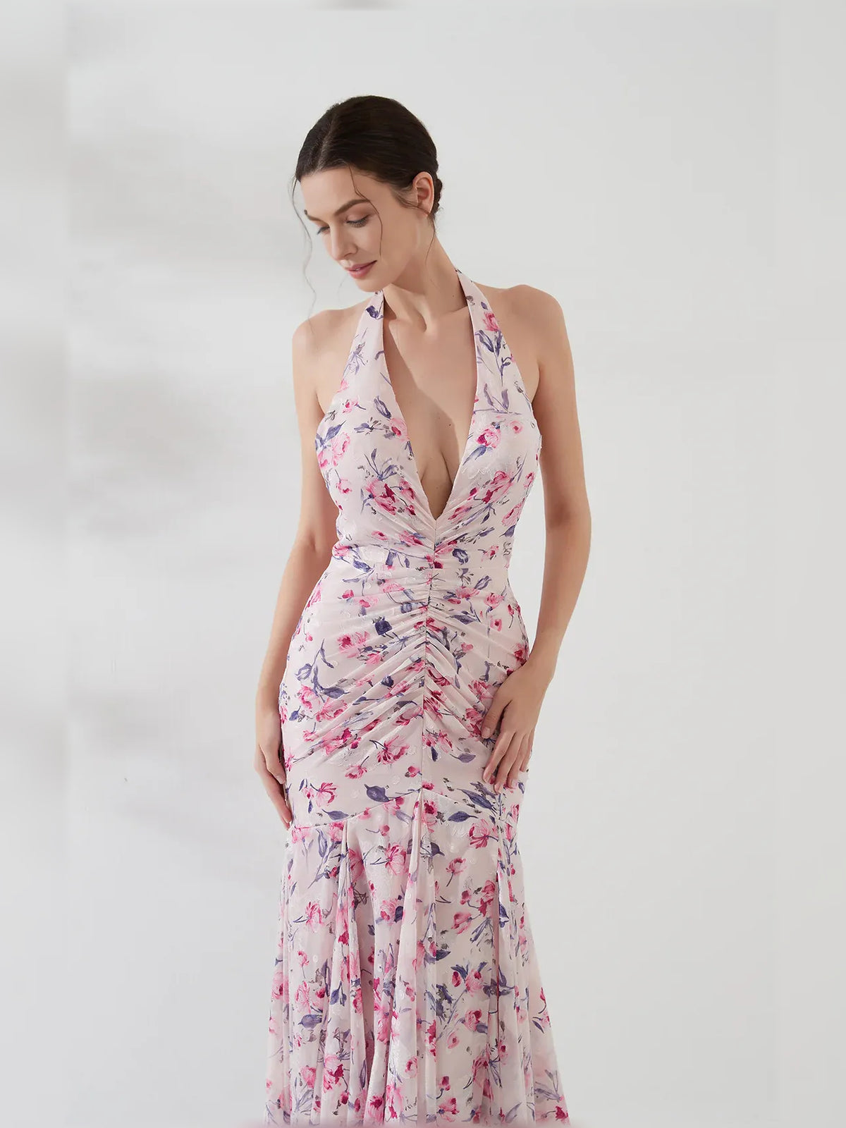 As Picture mermaid floor-length formal dress with ruching, alternate view