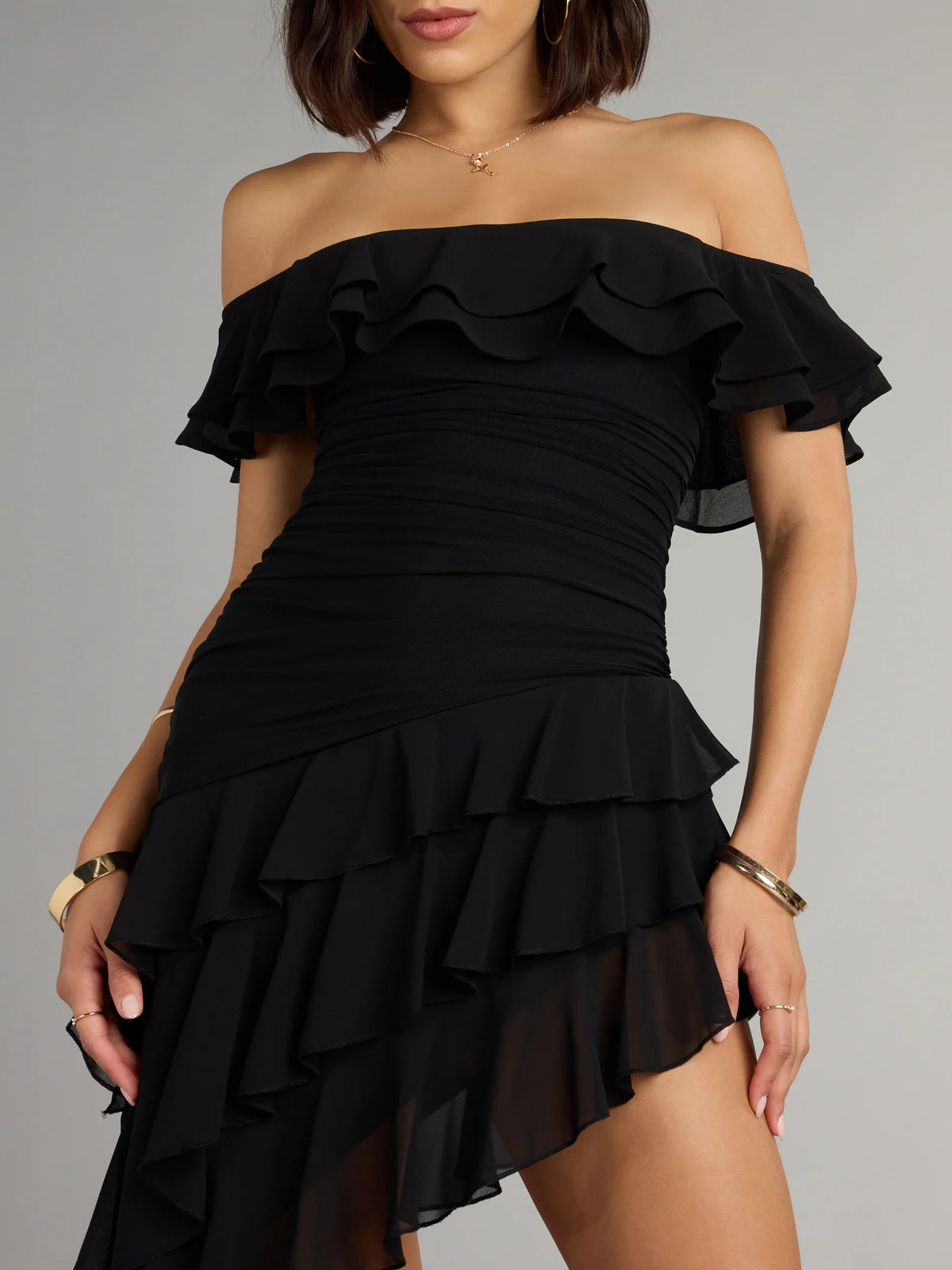 Orange mini homecoming dress, alternate view showing the dress shape and hem