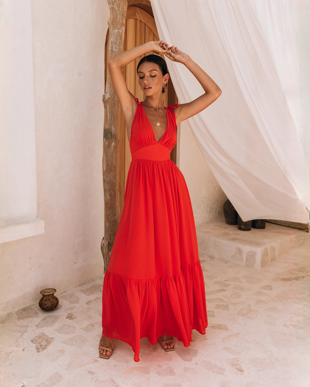 sleeveless chiffon a-line maxi bridesmaid dress - image 3