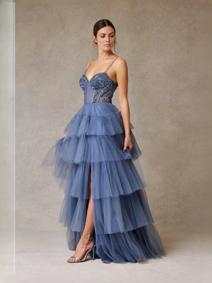 Slate Blue floor-length prom dress, alternate view showing the dress shape and hem