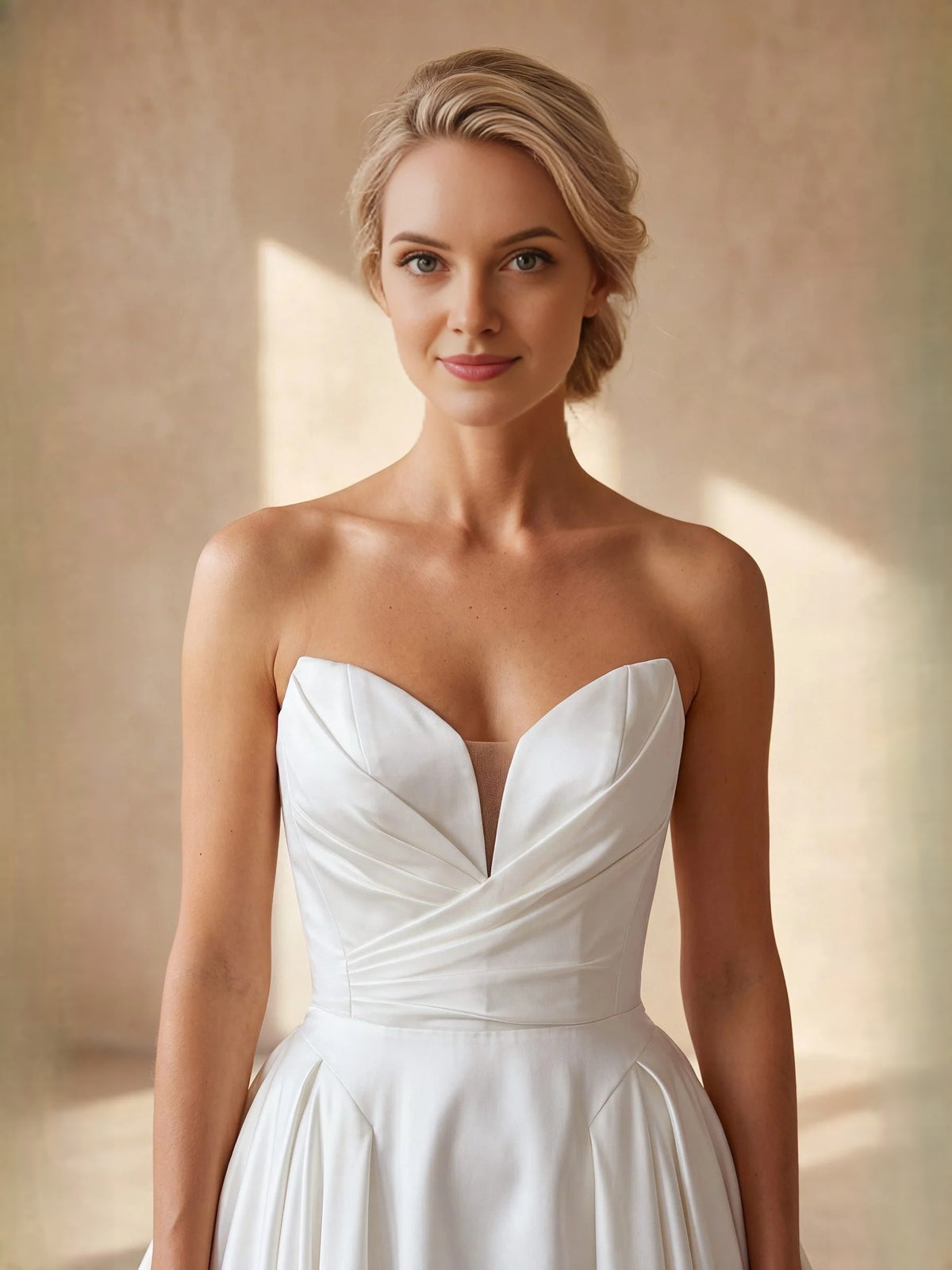 Ivory floor-length wedding dress, alternate view showing the dress shape and hem