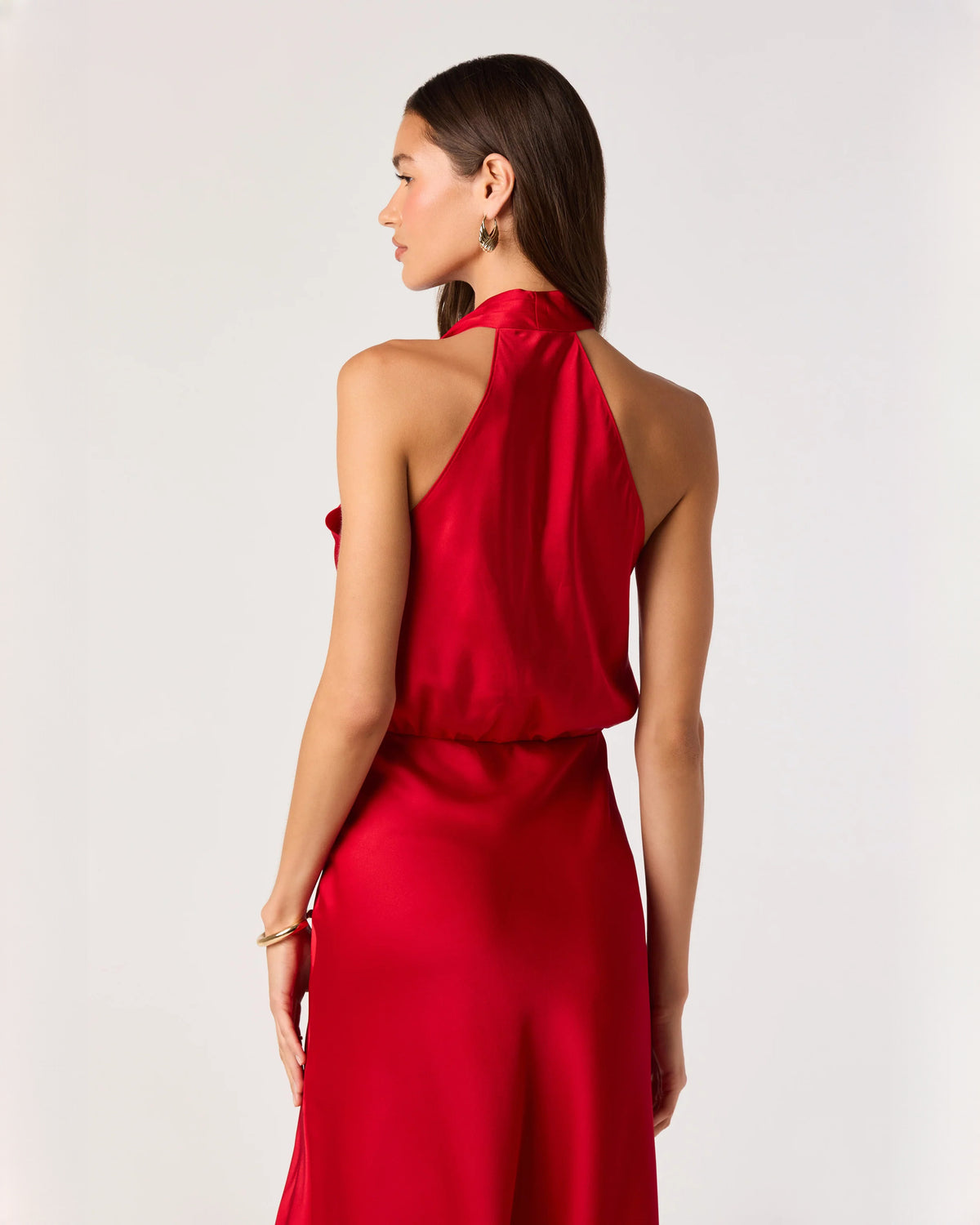 sleeveless satin a-line midi bridesmaid dress - image 3