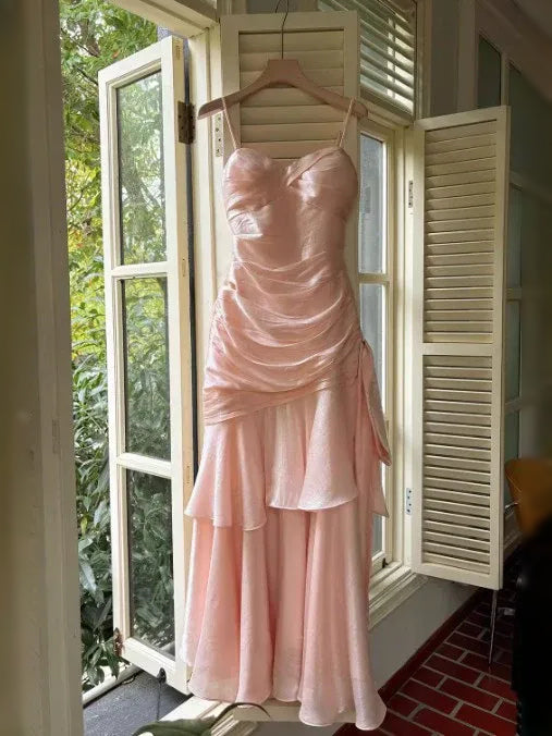 Olive Green maxi prom dress, alternate view showing the dress shape and hem
