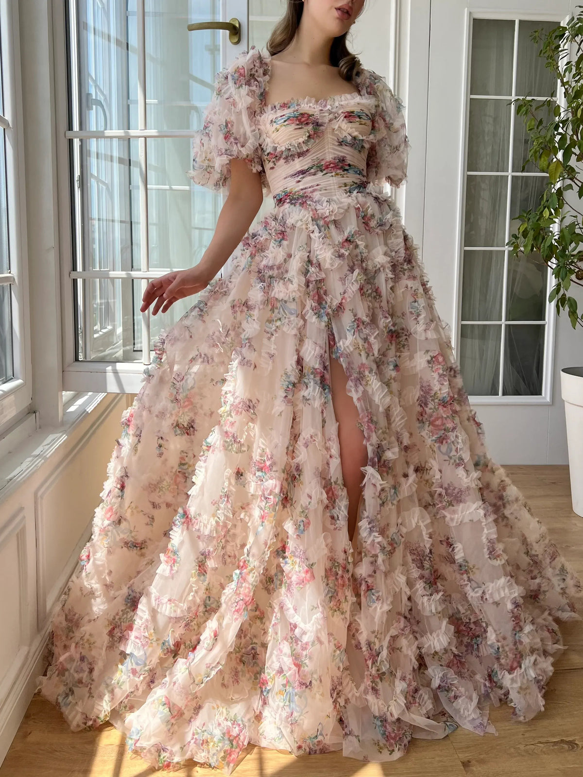 As Picture floor-length prom dress, alternate view showing the dress shape and hem