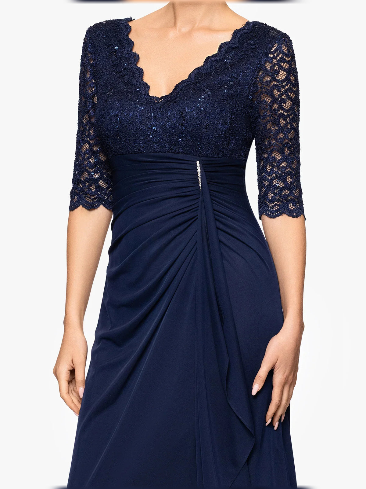 Dark Navy floor-length mother of the bride dress, alternate view showing the dress shape and hem