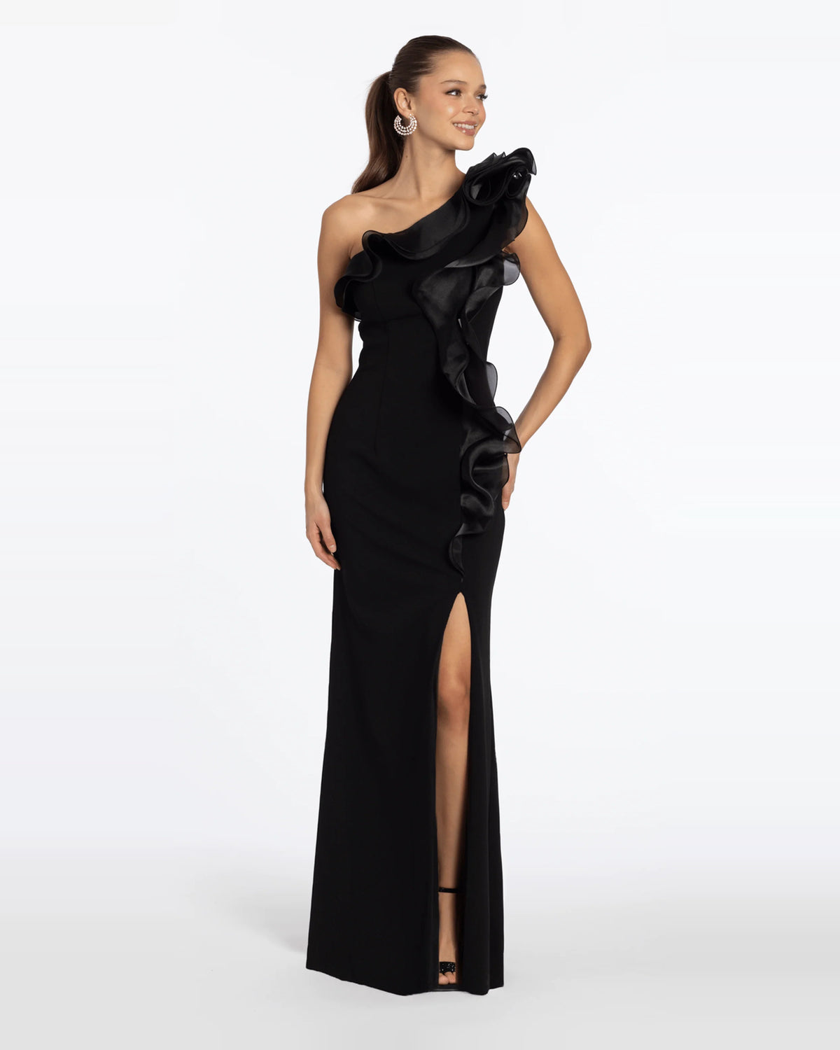 asymmetrical neck column maxi prom dress - image 3