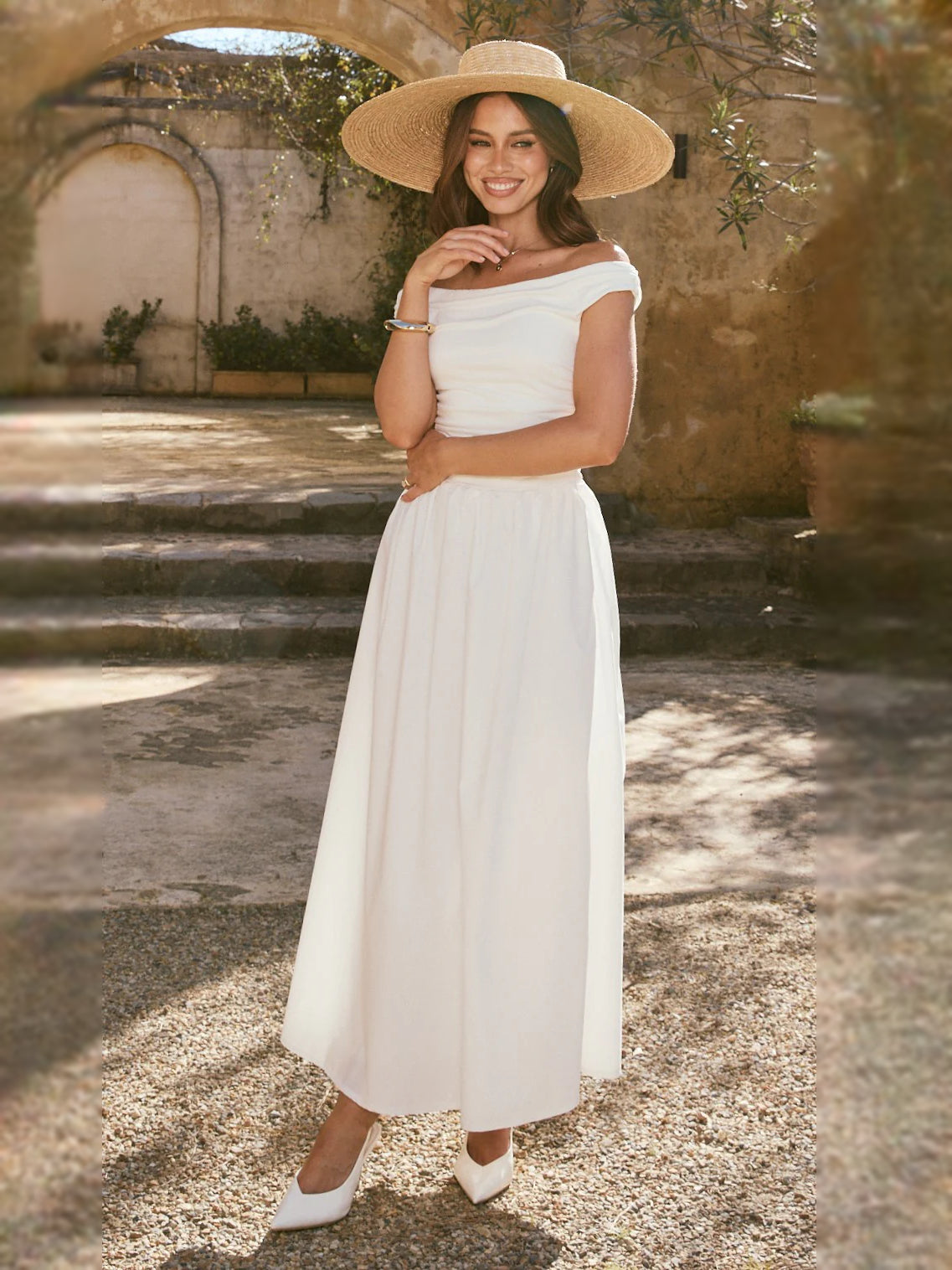 White midi formal dress, alternate view showing the bodice