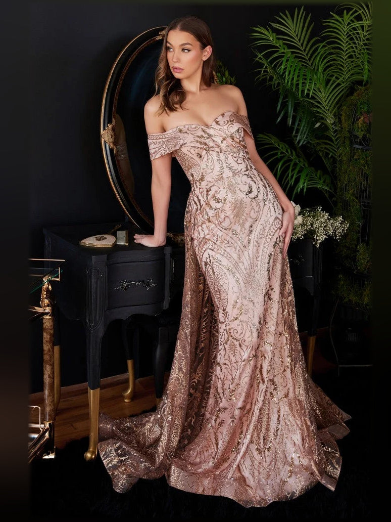 Rose Gold mermaid floor-length formal dress with sequins, alternate view