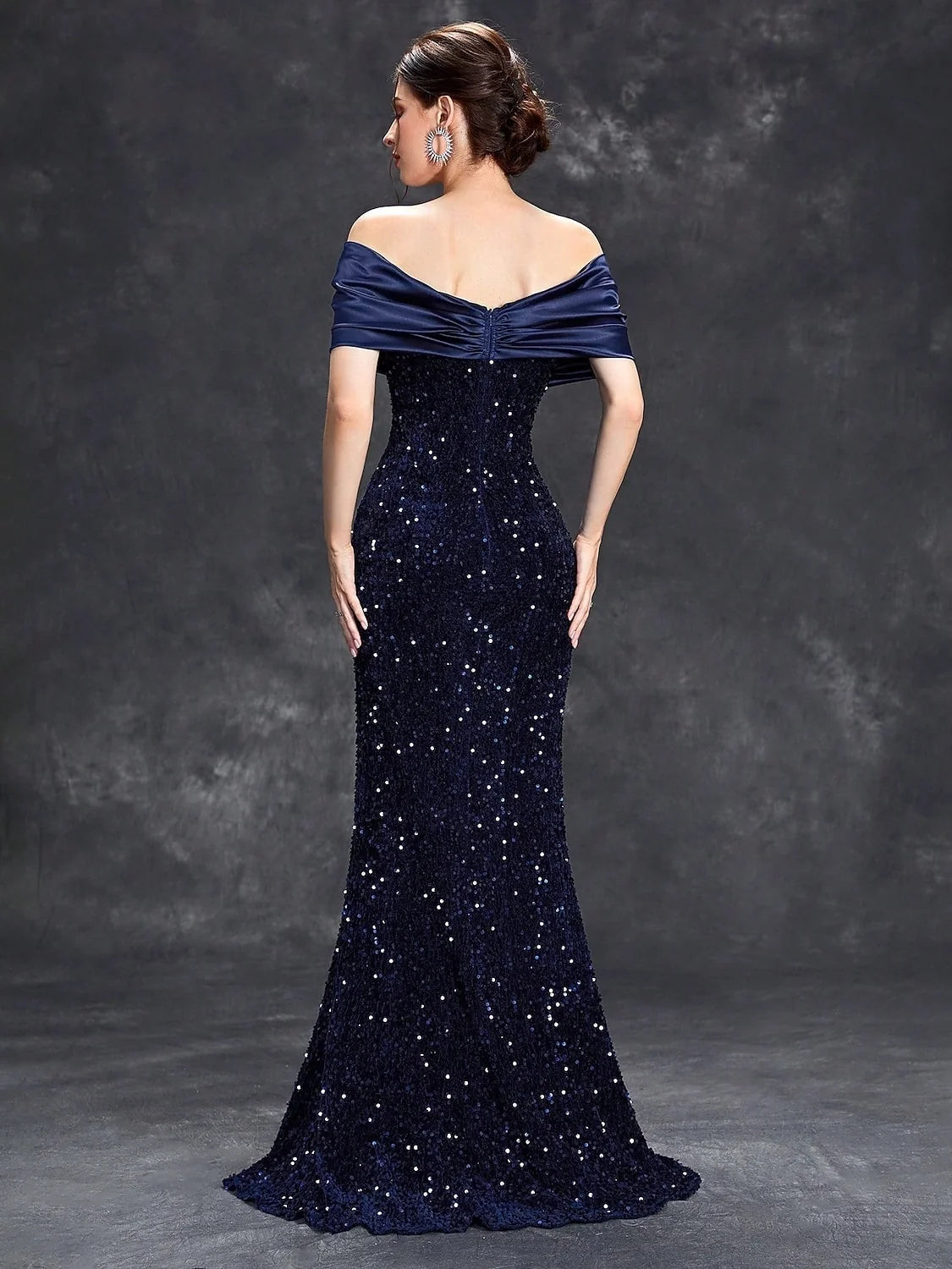 Dark Navy floor-length prom dress, alternate view showing the dress shape and hem