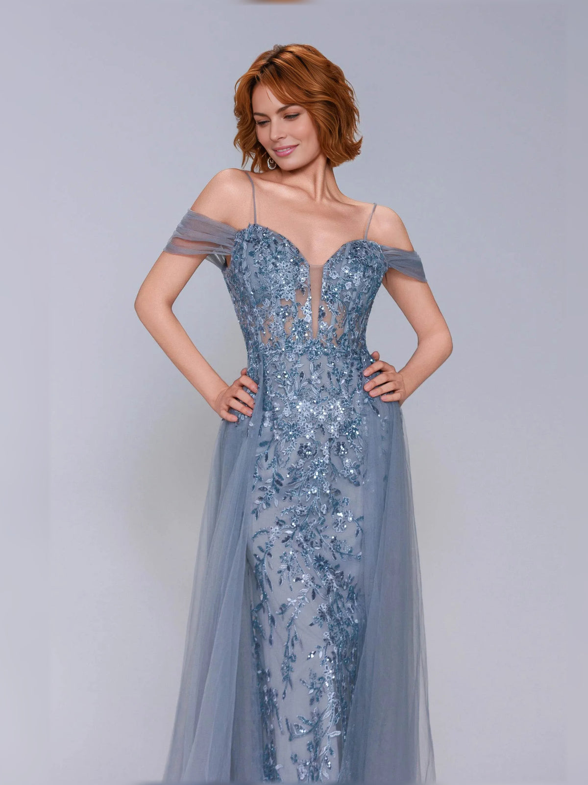 Dusty Blue mermaid floor-length formal dress with corset-style bodice, alternate view showing the bodice