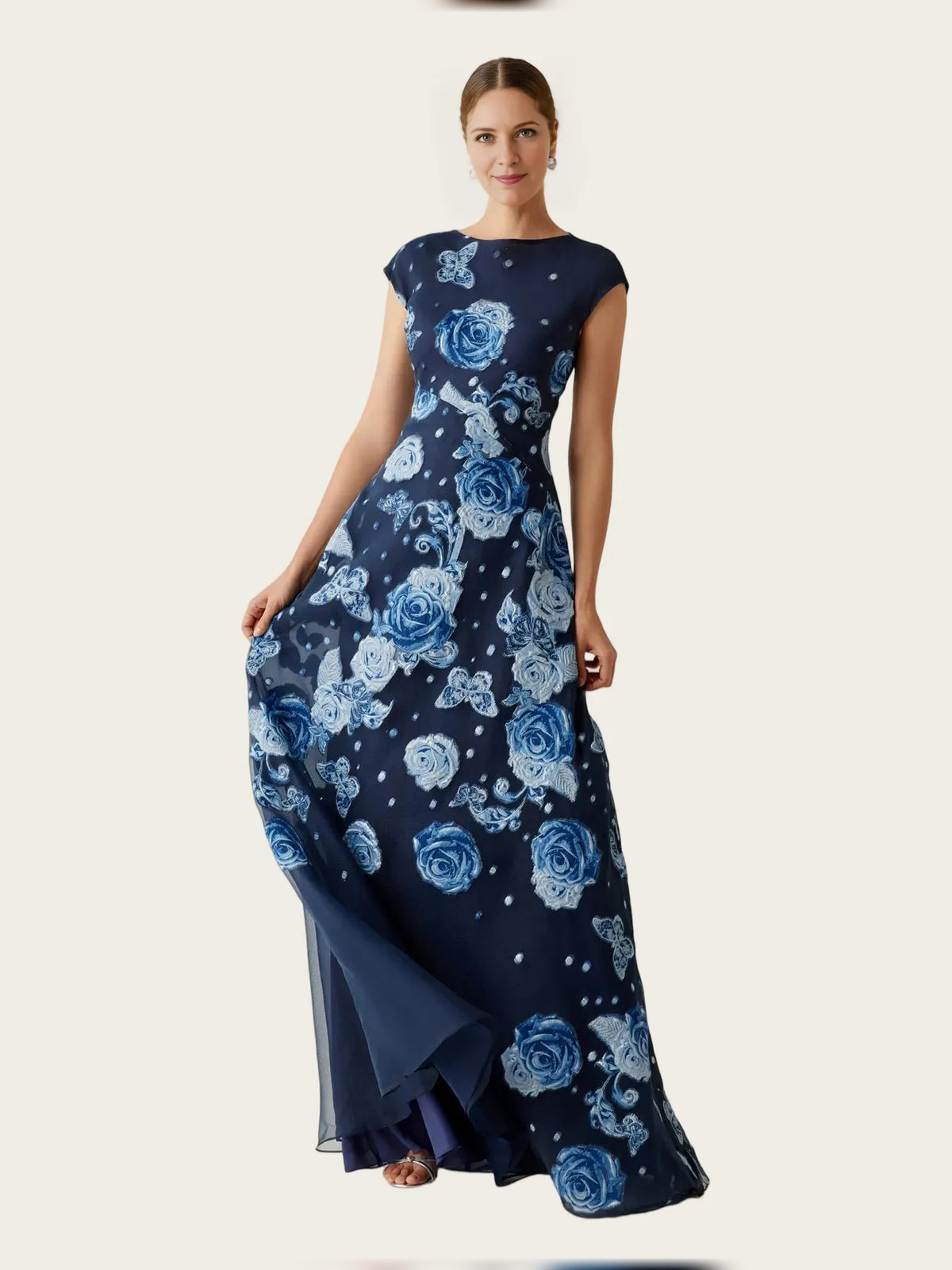 As Picture maxi mother of the bride dress, alternate view showing the dress shape and hem