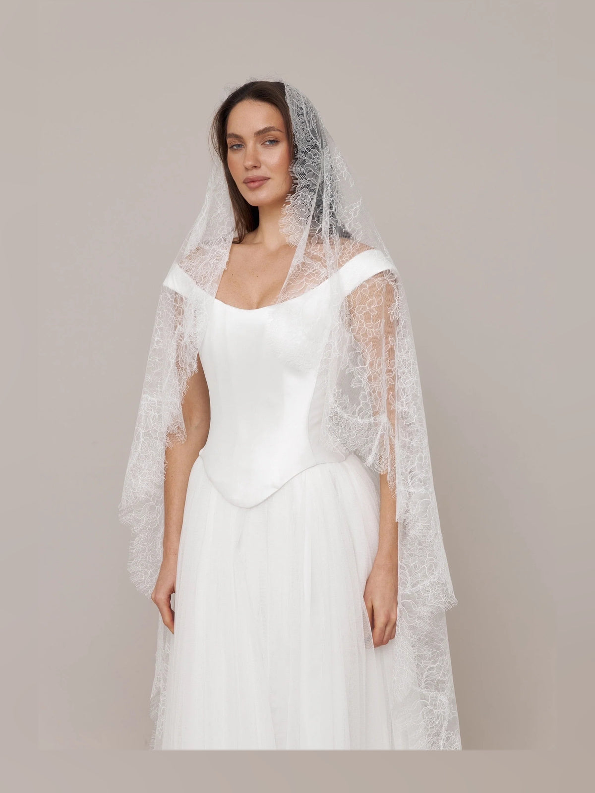 Ivory floor-length wedding dress, alternate view showing the dress shape and hem