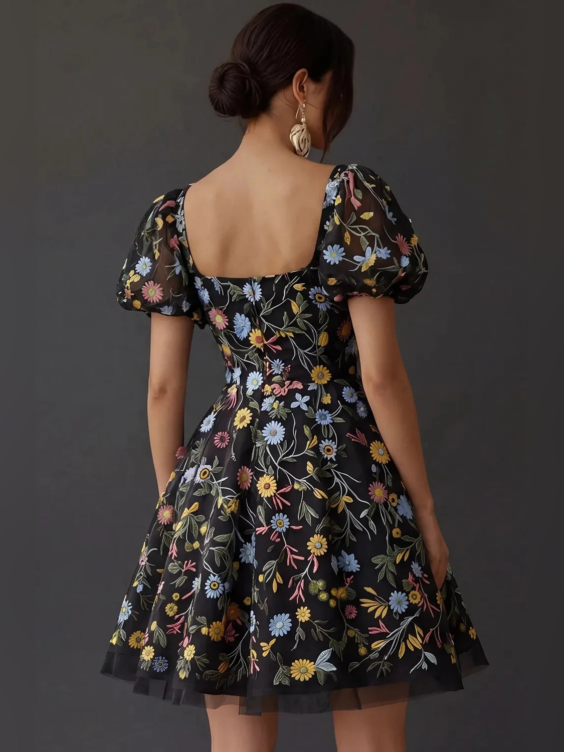 Mauve short homecoming dress, alternate view showing the dress shape and hem