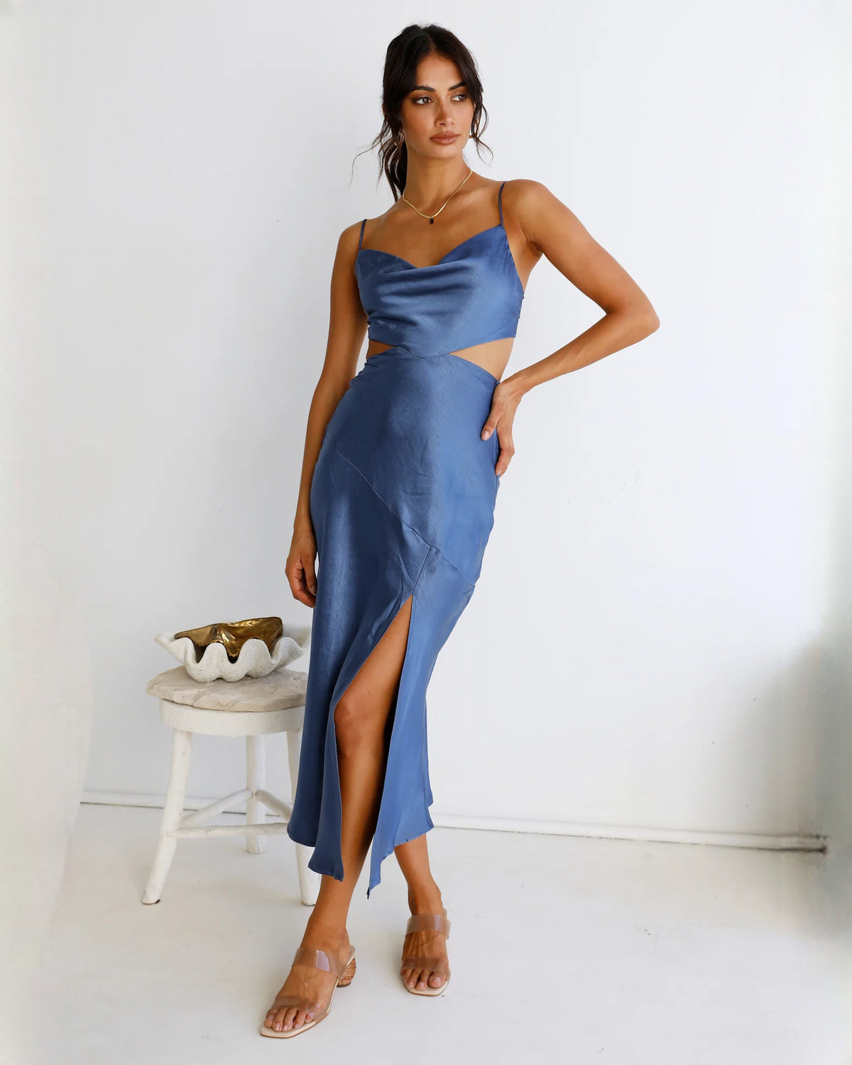 sleeveless satin a-line maxi bridesmaid dress - image 3