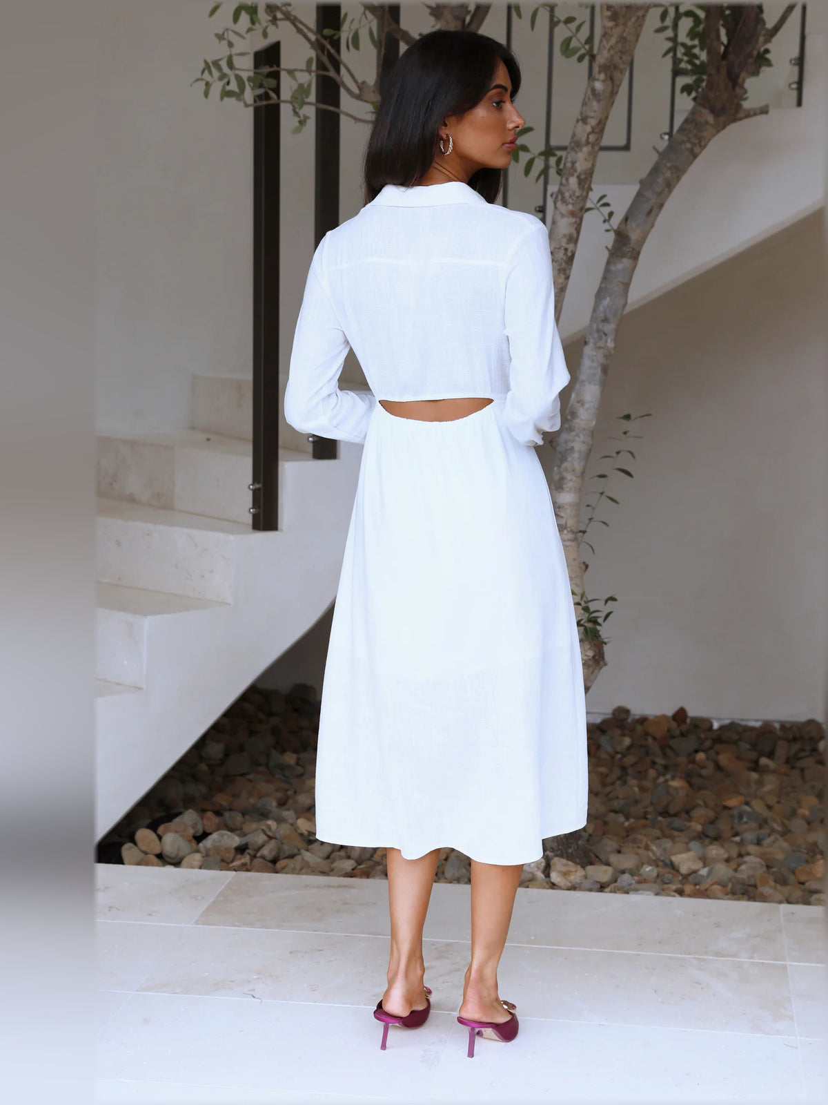 White midi formal dress, alternate view showing the bodice