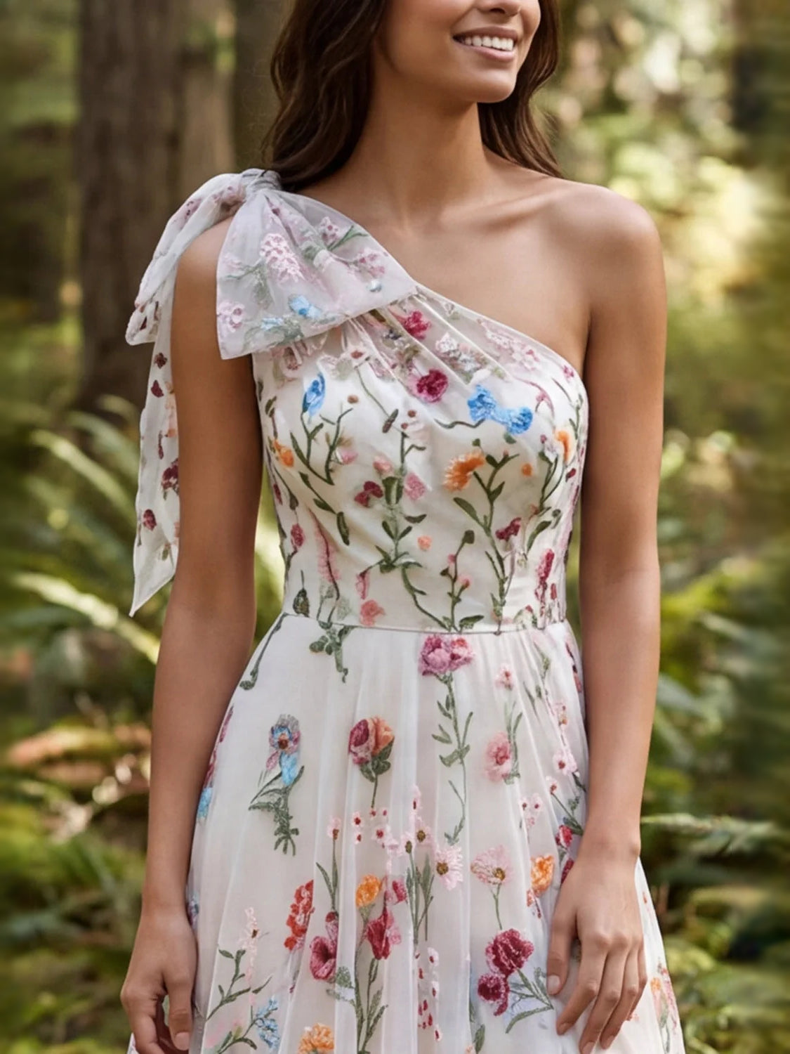 Ivory floor-length bridesmaid dress, alternate view showing the dress shape and hem