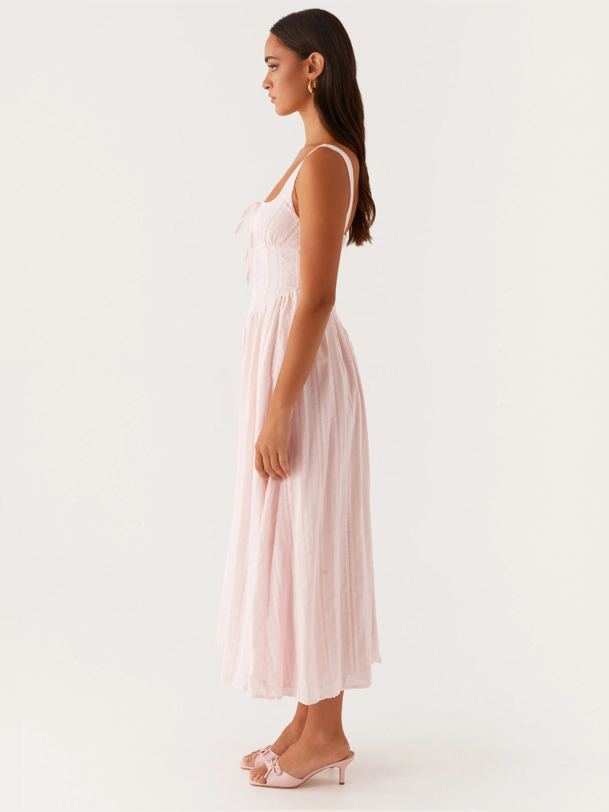 Pink midi formal dress, alternate view showing the bodice