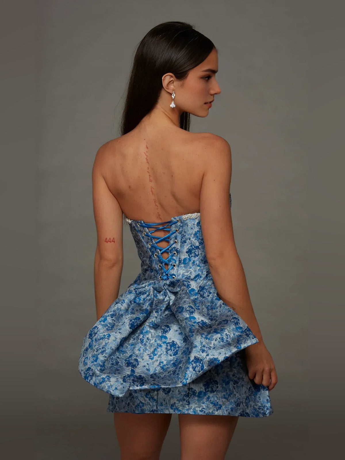 Cherry mini homecoming dress, alternate view showing the dress shape and hem