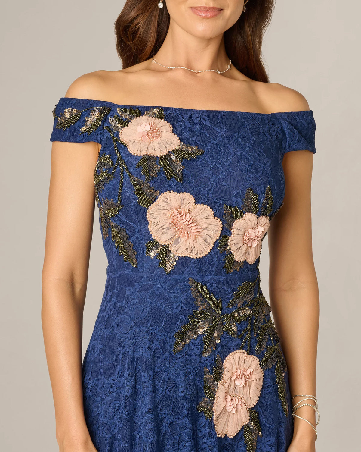 off-shoulder a-line midi mother of the bride dress - image 3