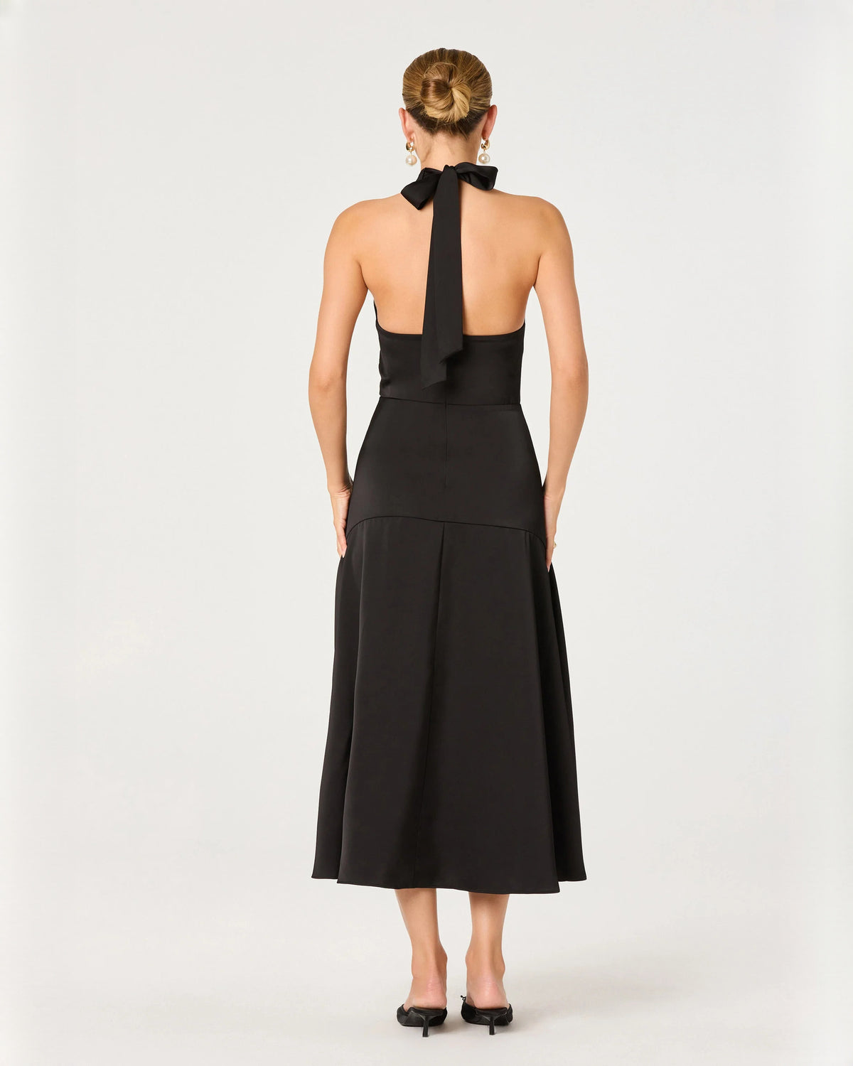 halter neck structured satin a-line midi bridesmaid dress - image 3