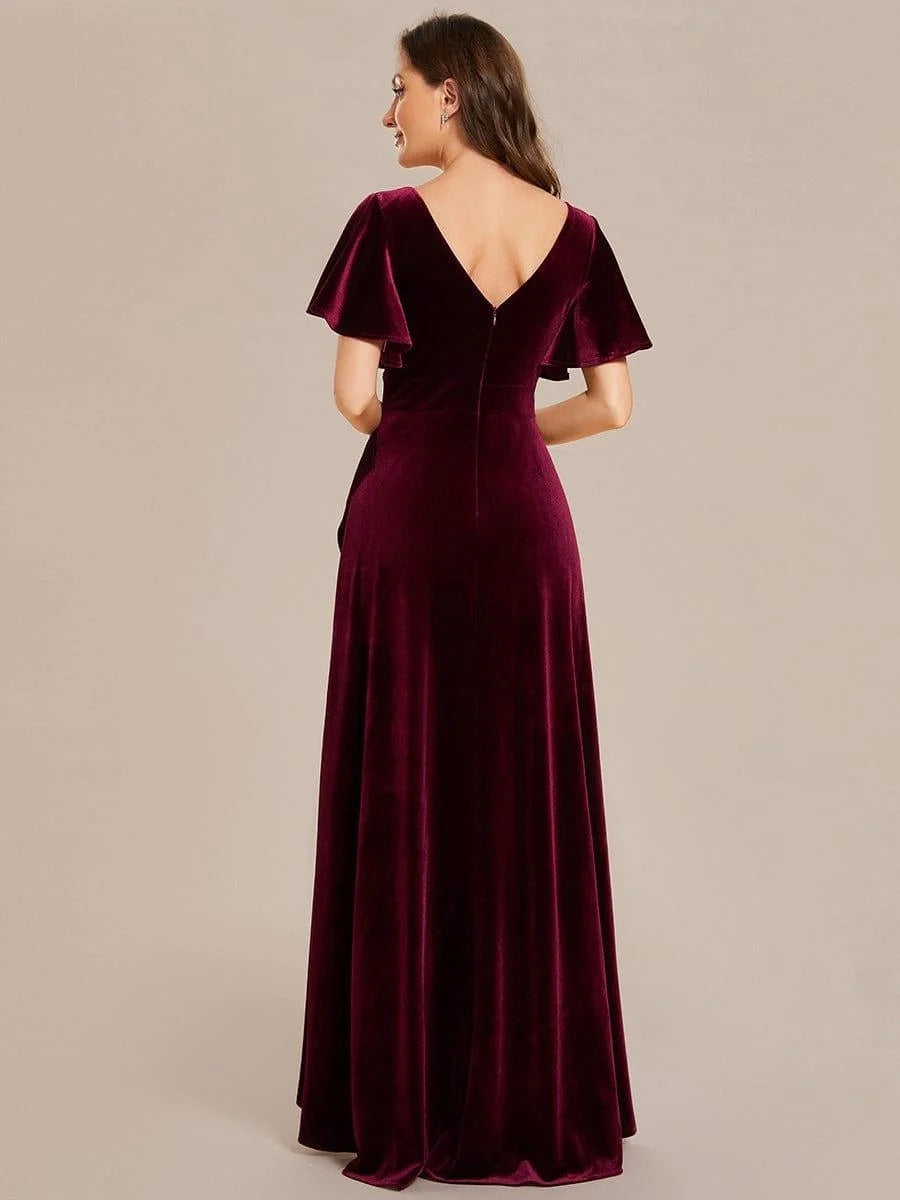 Navy Blue high-low mother of the bride dress, alternate view showing the dress shape and hem